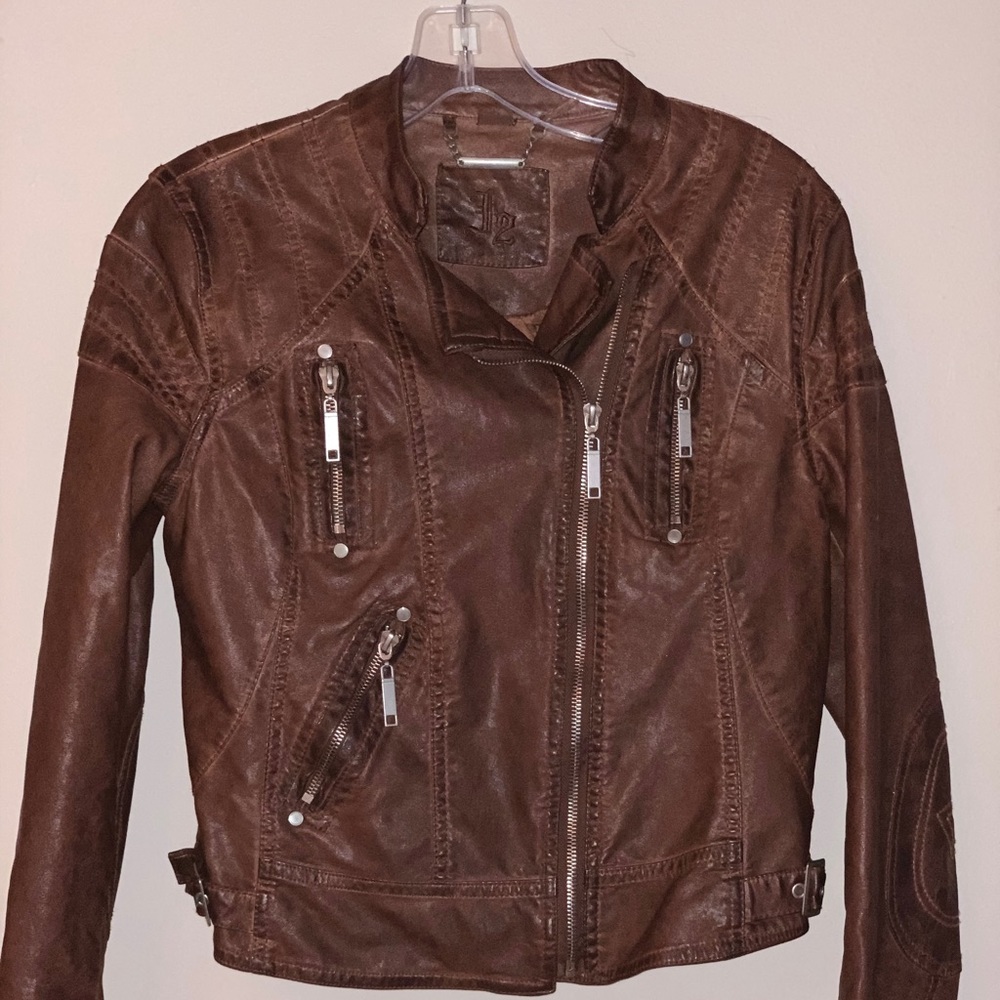 Brown zipper soft pleather jacket